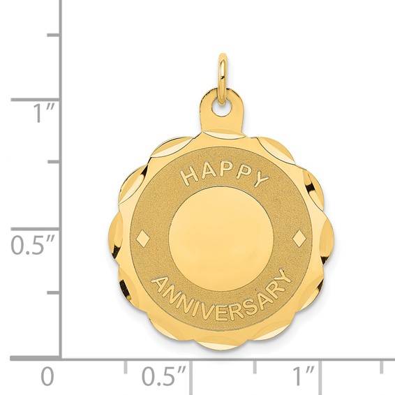 14K HAPPY ANNIVERSARY with Hearts 23mm Engravable Disc Charm