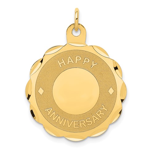 14K Yellow Gold Happy Anniversary Charm with Hearts 23mm Engravable Disc