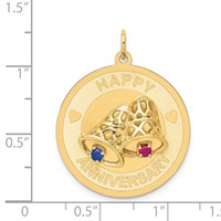 14K Yellow Gold Happy Anniversary Blue and Red CZ Charm with Bells 25mm Engravable Disc view 4