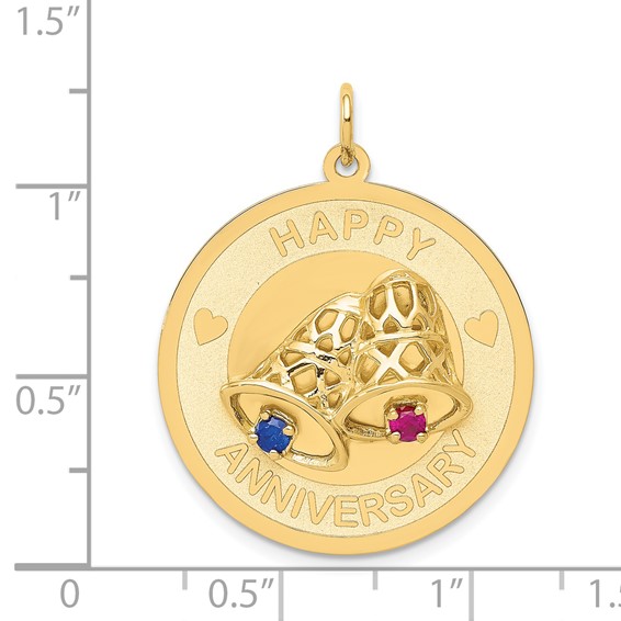 14K HAPPY ANNIVERSARY Blue and Red CZ with Bells 25mm Engravable Disc Charm