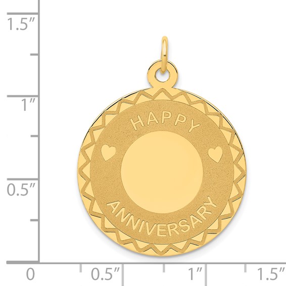 14K HAPPY ANNIVERSARY with Hearts 25mm Engravable Disc Charm