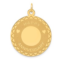 14K Yellow Gold Happy Anniversary Charm with Hearts 25mm Engravable Disc view 1