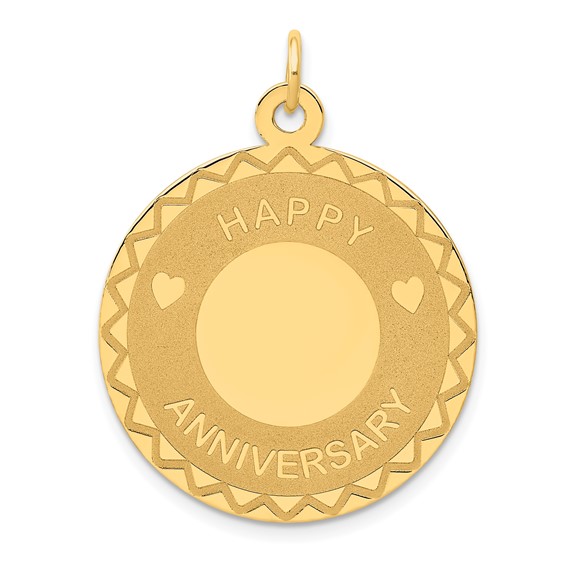 14K HAPPY ANNIVERSARY with Hearts 25mm Engravable Disc Charm