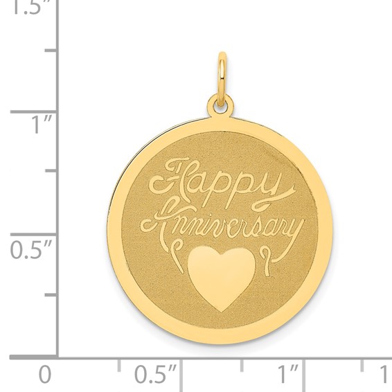 14K HAPPY ANNIVERSARY with Heart 25mm Engravable Disc Charm