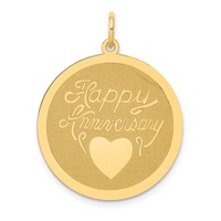 14K Yellow Gold Happy Anniversary Charm with Heart 25mm Engravable Disc view 1