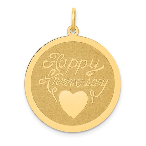 14K Yellow Gold Happy Anniversary Charm with Heart 25mm Engravable Disc