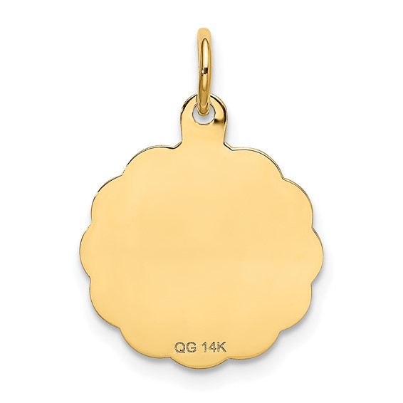 14k Polished IT’S A BOY Scalloped 16mm Engravable Disc Charm