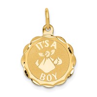 14K Polished It's a Boy Scalloped 16mm Engravable Disc Charm view 1