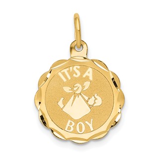 14k Polished IT’S A BOY Scalloped 16mm Engravable Disc Charm