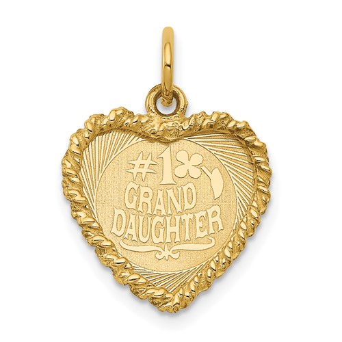 14K Yellow Gold #1 Granddaughter 15mm Engravable Heart Charm with Rope Edge