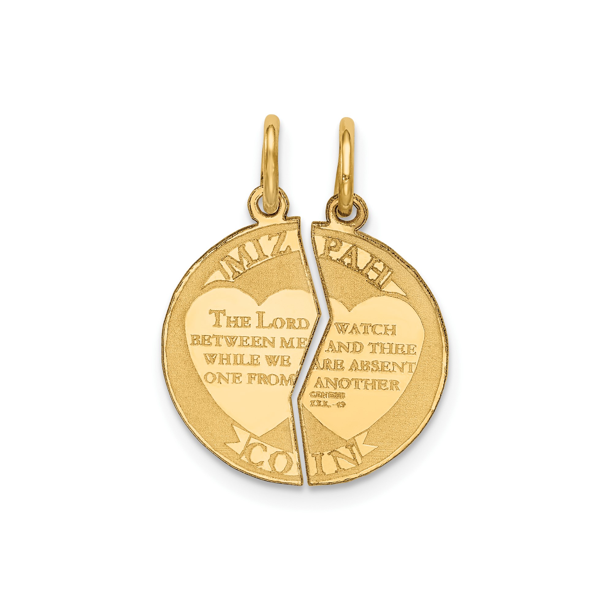 14k Yellow Gold MIZPAH COIN 2-piece Round Charm Necklace Womens
