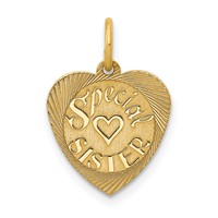 14K Yellow Gold Special Sister 12mm Engravable Heart Charm view 1