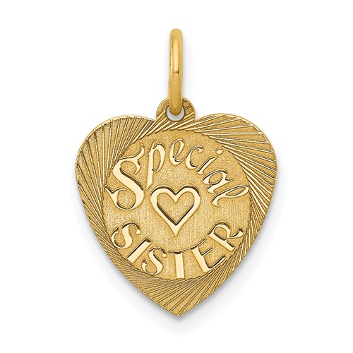 14K Yellow Gold Special Sister 12mm Engravable Heart Charm