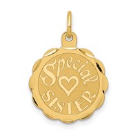 14K Yellow Gold Special Sister 15mm Engravable Disc Charm view 1