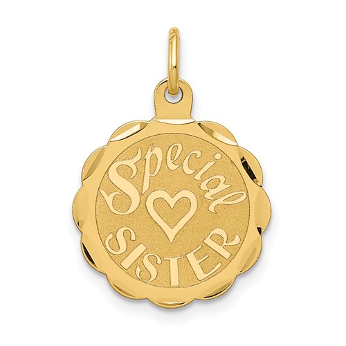 14K Yellow Gold Special Sister 15mm Engravable Disc Charm