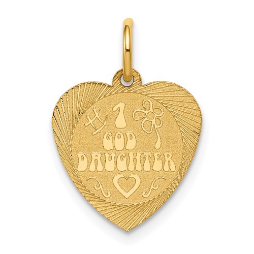 14K Yellow Gold #1 Goddaughter 17mm Engravable Heart Disc Charm
