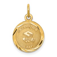 14K Yellow Gold Graduation Day Charm with Cap 13mm Engravable Disc view 1