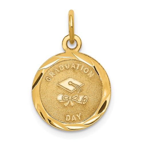 14K Yellow Gold Graduation Day Charm with Cap 13mm Engravable Disc