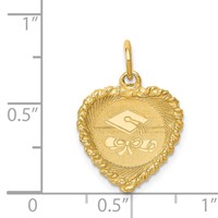 14K Yellow Gold Graduation Cap Engravable Heart Charm with Rope Edge view 3