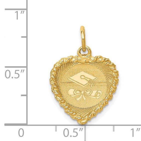 14k Graduation Cap Engravable Heart with Rope Edge Charm