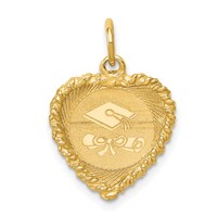 14K Yellow Gold Graduation Cap Engravable Heart Charm with Rope Edge view 1