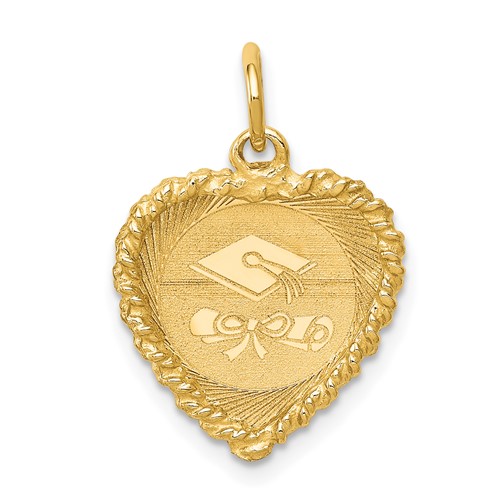 14K Yellow Gold Graduation Cap Engravable Heart Charm with Rope Edge