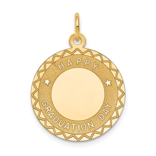 14K Yellow Gold Happy Graduation Day Engravable Disc Charm