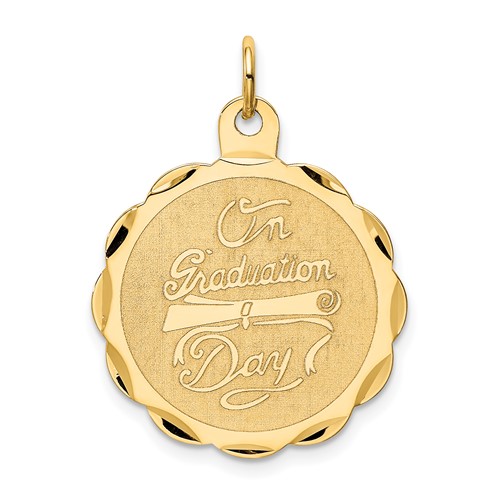 14K Yellow Gold on Graduation Day Charm with Diploma Engravable Disc