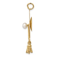 14K Yellow Gold Graduation Cap Charm with Freshwater Cultured Pearl and Moveable Tassel view 1