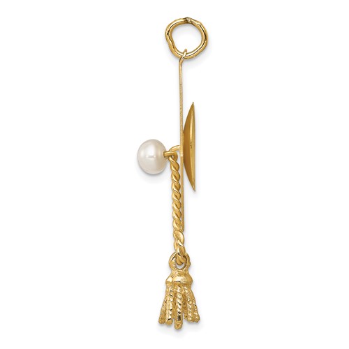 14K Yellow Gold Graduation Cap Charm with Freshwater Cultured Pearl and Moveable Tassel