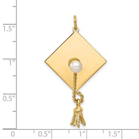 14k Graduation Cap with Freshwater Cultured Pearl and Moveable Tassel Charm
