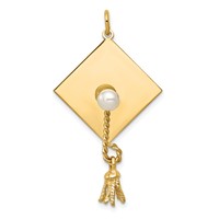 14K Yellow Gold Graduation Cap Charm with Freshwater Cultured Pearl and Moveable Tassel view 2