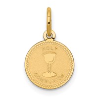 14K Yellow Gold Polished and Satin Solid Holy Communion Round Disc Charm view 1
