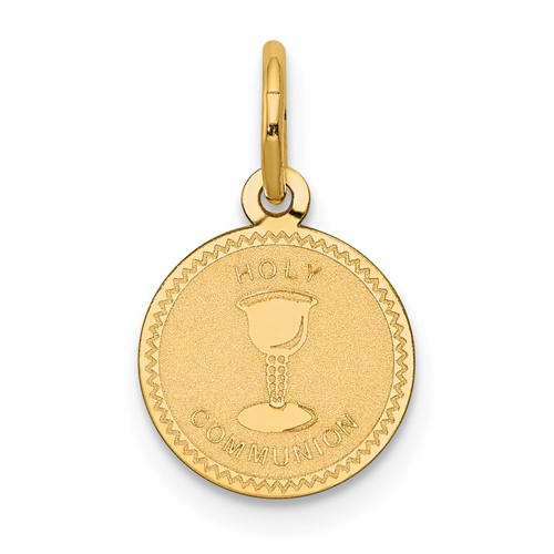14K Yellow Gold Polished and Satin Solid Holy Communion Round Disc Charm