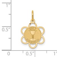 14K Yellow Gold Polished and Satin Solid Holy Communion Scalloped Edge Round Disc Charm view 3