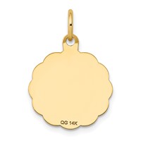 14K Yellow Gold Polished and Satin Solid Holy Communion Scalloped Edge Round Disc Charm view 4