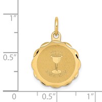 14K Yellow Gold Polished and Satin Solid Holy Communion Scalloped Edge Round Disc Charm view 3
