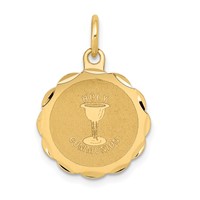 14K Yellow Gold Polished and Satin Solid Holy Communion Scalloped Edge Round Disc Charm view 1