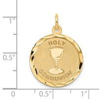 14K Yellow Gold Polished and Satin Solid Holy Communion Diamond-cut Edge Round Disc Pendant view 3