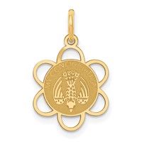 14K Yellow Gold Polished MY Confirmation Charm with Dove Scalloped Edge Round view 1