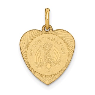 14k Polished MY CONFIRMATION with Dove Heart Disc Charm