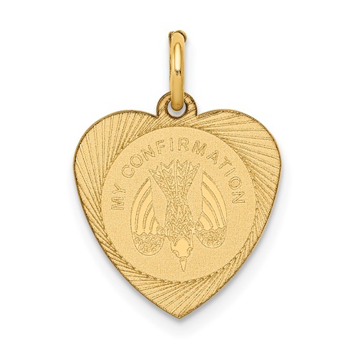 14K Yellow Gold Polished MY Confirmation Charm with Dove Heart Disc