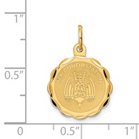 14K Yellow Gold Polished and Satin Solid MY Confirmation Pendant with Dove Scalloped Edge Round Disc view 3