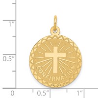 14K Yellow Gold Polished and Satin Solid Confirmation Charm with Cross Round Disc view 3