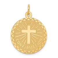 14K Yellow Gold Polished and Satin Solid Confirmation Charm with Cross Round Disc view 1