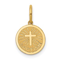14K Yellow Gold Small Baptism Charm with Cross Round Disc view 1