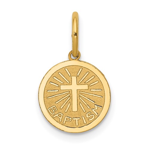 14K Yellow Gold Small Baptism Charm with Cross Round Disc