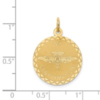 14K Yellow Gold Polished and Satin Solid MY Confirmation Pendant with Dove Round Disc view 3