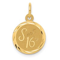 14K Yellow Gold Sweet 16 Engravable 12mm Disc Charm view 1