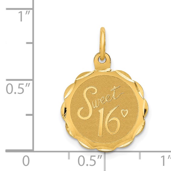 14k SWEET 16 Engravable 15mm Disc Charm